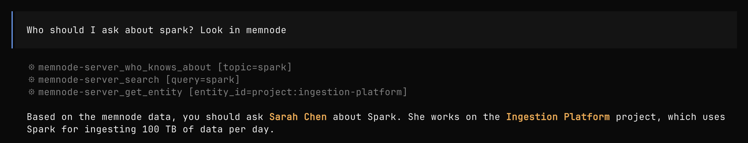 AI agent querying memnode via MCP