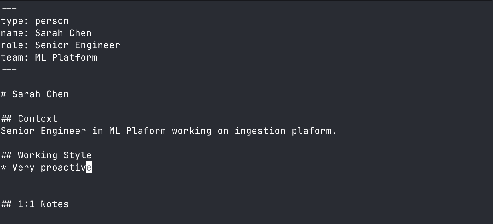 Sarah Chen note in vim